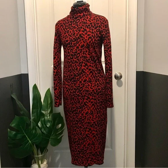 Midi Dress Leopard Turtleneck Dress Zara Leopard Midi Turtleneck Dress